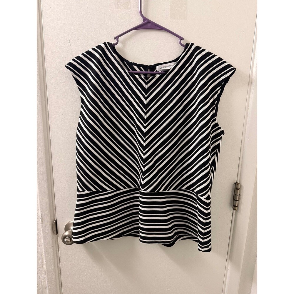 Liz Claiborne Women's XL Striped Sleeveless Top Black White Classic